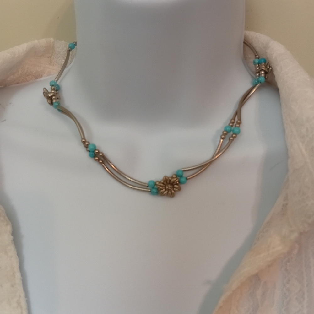 Elegant Silver and Turquoise Toned Necklace